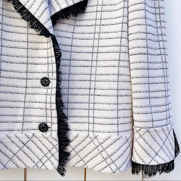 St. John Collection Santana Women’s Blazer Cream White Black Knit Textured Tweed - Picture 4 of 12